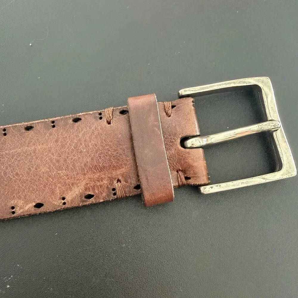 Martin Dingman Brown Leather Belt Made in Italy Men’s 42 Distressed Western